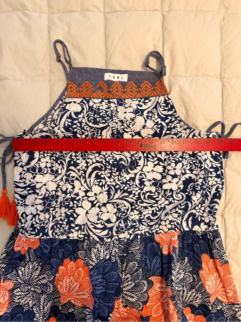 THML Navy Blue White and Orange Floral Halter Tank Top - Picture 11 of 12